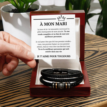 Bracelet avec message d'amour "À mon mari - le jour où"