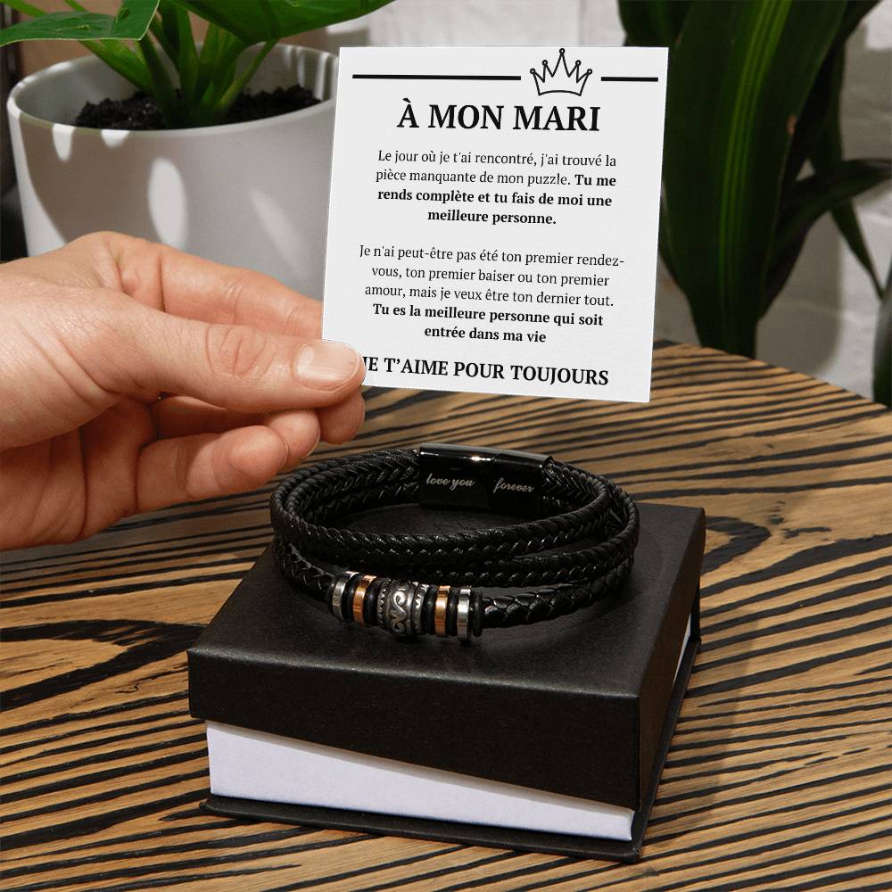 Bracelet avec message d'amour "À mon mari - le jour où"