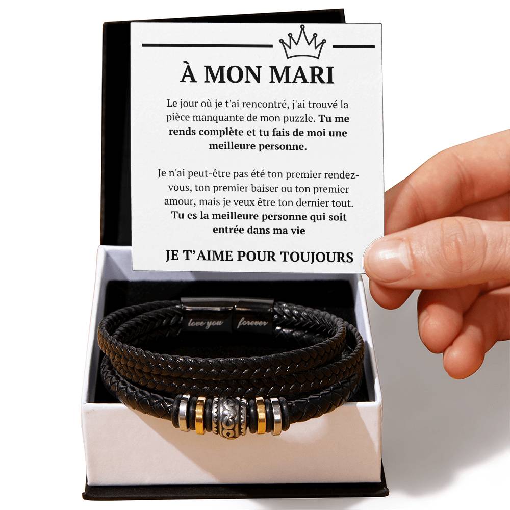 Bracelet avec message d'amour "À mon mari - le jour où"