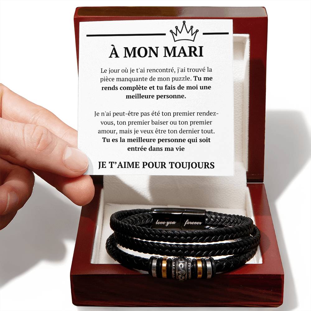 Bracelet avec message d'amour "À mon mari - le jour où"